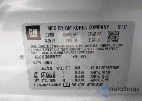 2018 Buick Encore Preferred from USA, damaged, VIN KL4CJESB6JB567027